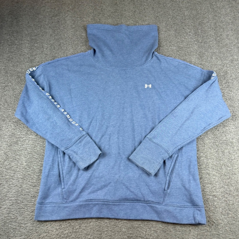 Under Armour Funnel Neck Sweatshirt Women's Large Blue Logo Tape Pullover